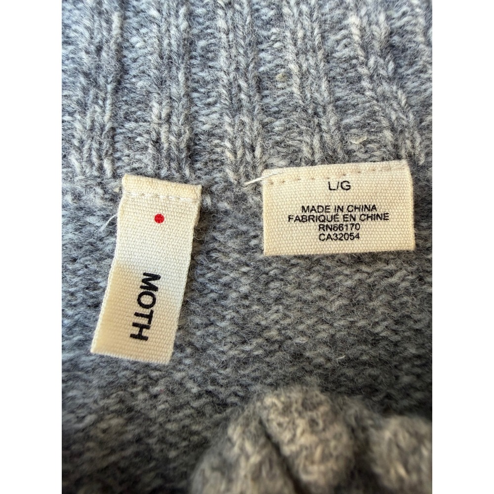 Moth Anthropologie Gray Wool Blend Ruffle Bubble Trim Cardigan Sweater Large - Picture 2 of 7